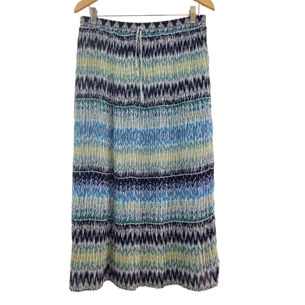 Alfred Dunner Womens Sz 14 Pleated Midi Skirt Boho Blue Green Casual Summer VTG